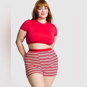 Victoria's Secret PINK Thermal Boxer Brief Shorts in Red/White Stripes Size XL